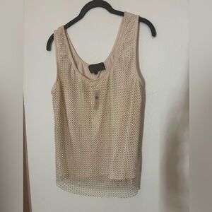 Beaded Scoop Neck Tank Top - Cream